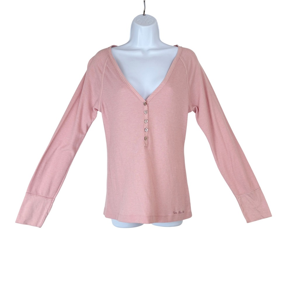 Calvin Klein Jeans Pink Waffle Knit Henley‎ Long Sleeve Shirt Women's Large